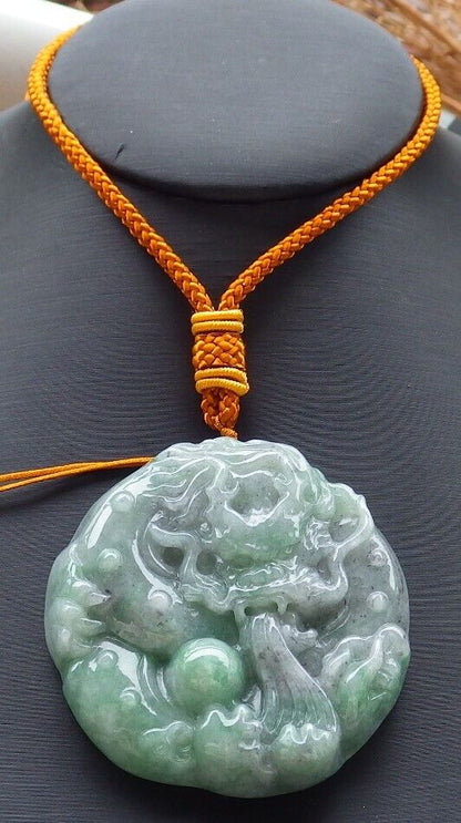 Certified Green Pale Lavender 100% Natural A Jade jadeite pendant Dragon Bead Ruyi Necklace 生意兴隆 519663  TN