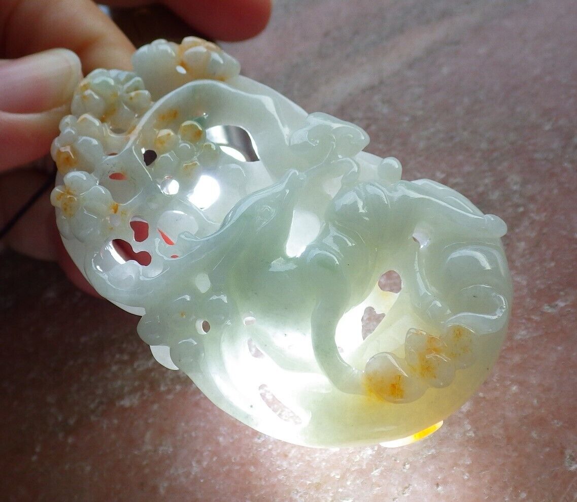 Certified Yellow Green Burma 100% Natural A Jade jadeite Pendant Deer Bat Ruyi Coin Flower Necklace 梅花鹿 573931 TN