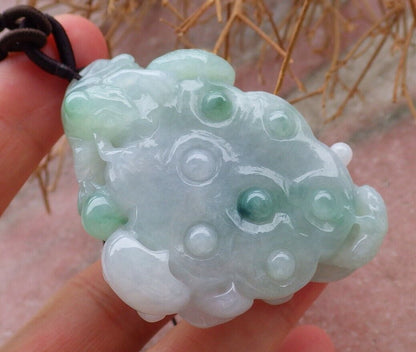 Certified Green 100% Natural A Jade jadeite Pendant Frog Toad Lotus Flower Necklace 金蟾 花开富贵 519629  TN