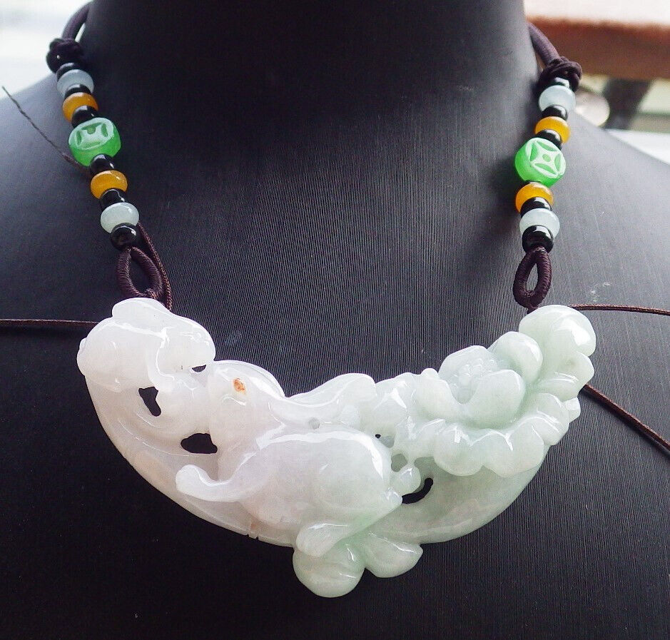 Certified Green Pale Lavender Burma 100% Natural A Jade jadeite Pendant Rabbit Flower Coin Ruyi Necklace 兔子 635206  TN