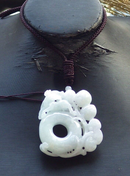 Certified Green Pale Lavender Burma 100% Natural A Jade jadeite Pendant  Deer Peach Ruyi Circle Coin Necklace 梅花鹿 575515 TN