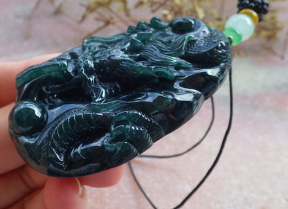 Atestita Glacia Blua Akvo Verda Birmo 100% Natura A Jadejadeita Pendanta Drako-Perlo-Koliero 生意兴隆 632763 TN