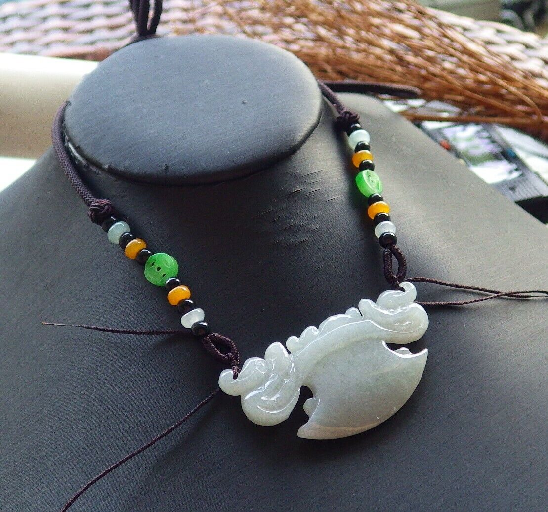 Certified Pale Lavender Green 100% Natural A Jade jadeite Pendant Dragon Axe Necklace 龙斧头 530054  TN