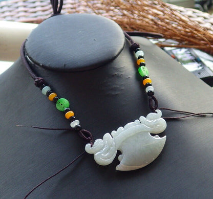 Certified Pale Lavender Green 100% Natural A Jade jadeite Pendant Dragon Axe Necklace 龙斧头 530054  TN