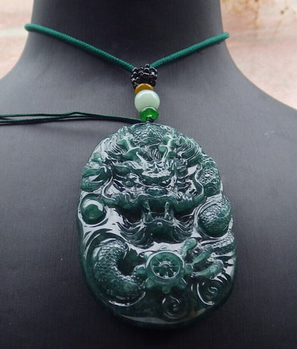 Certified Icy Green Burma 100% Natural A Jade jadeite Pendant Dragon Bead Necklace 生意兴隆 636328  TN