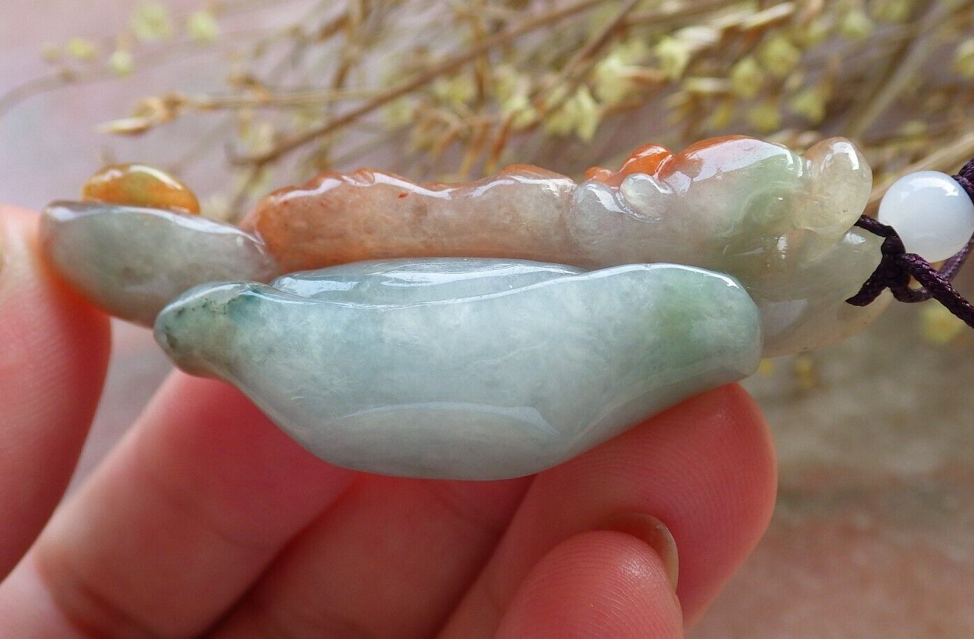 Certified Red Green Burma 100% Natural A Jade jadeite Pendant Tiger Yuan Bao Necklace 虎虎生威 575613 TN