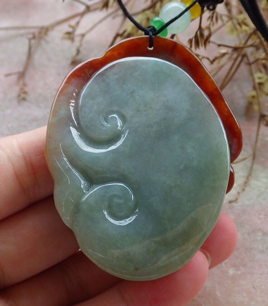 Certified Red Green Burma 100% Natural A Jade jadeite Pendant Dragon Ruyi Necklace 生意兴隆 632668  TN