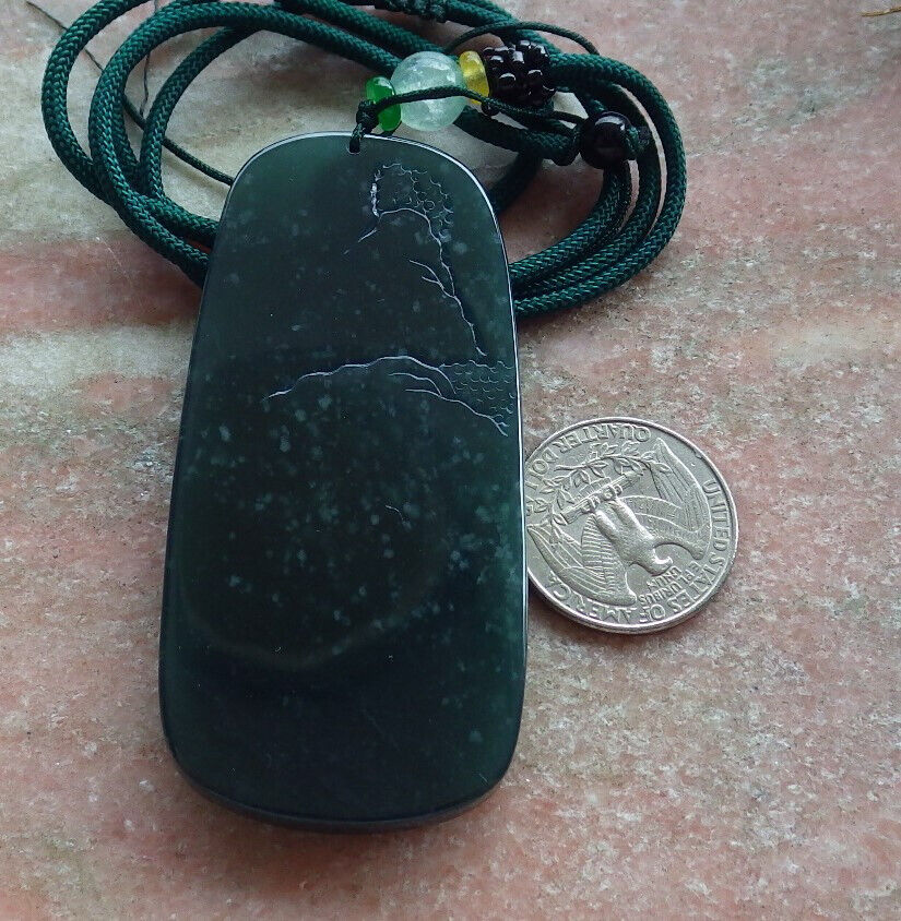 Atestita Glacia Blua Akvo Birmo 100% Natura A Jadejadeito Pengante Pejzaĝa pentraĵo Guanyin Kwan Yin Arba Koliero 山水画 634395 TN