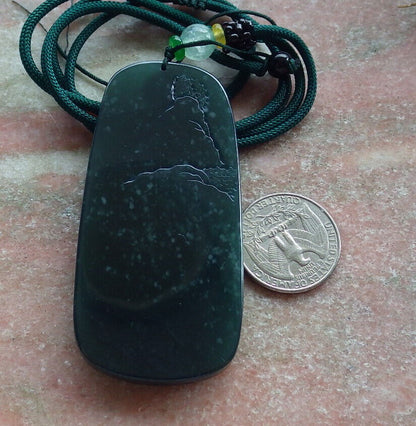 Atestita Glacia Blua Akvo Birmo 100% Natura A Jadejadeito Pengante Pejzaĝa pentraĵo Guanyin Kwan Yin Arba Koliero 山水画 634395 TN