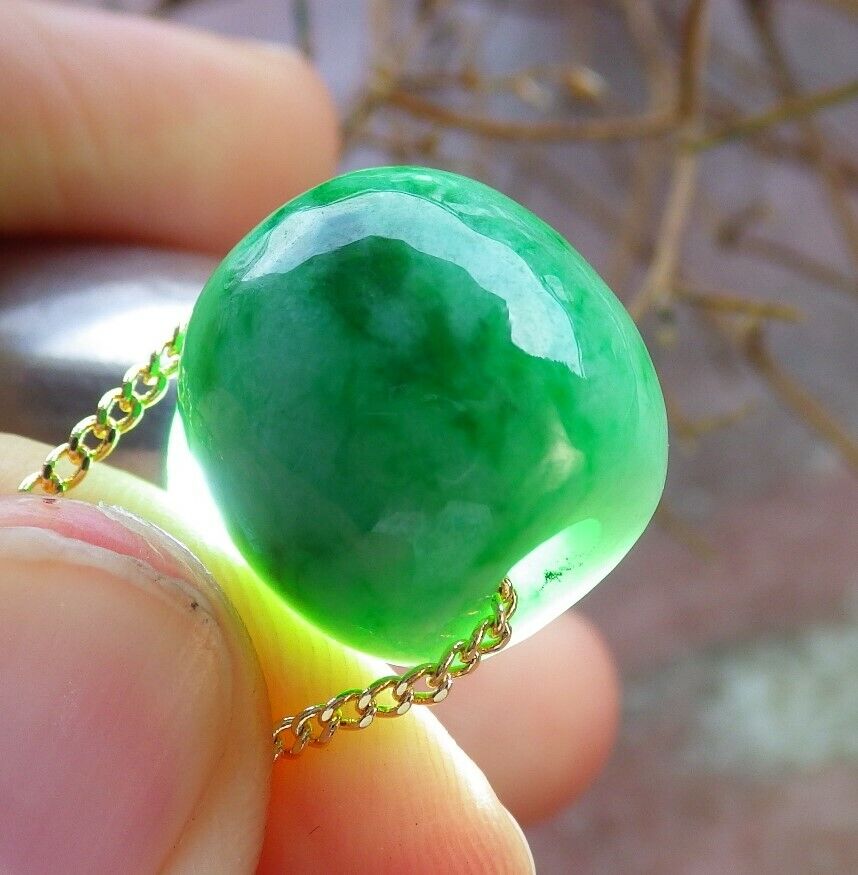Certified Green 100% Natural A Jade Circle Bead Donut Necklace 路路通 528454  TN
