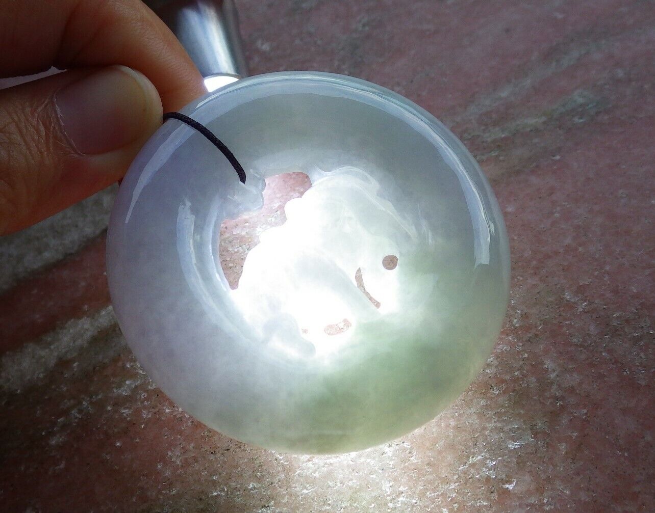 Certified Lavender Green 100% Natural A Jade jadeite pendant Cow Ox Circle Necklace 风水牛 523734 TN