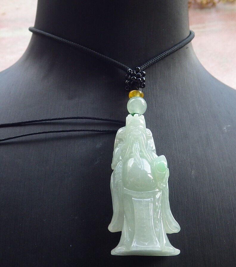 Certified Green Burma 100% Natural A Jade jadeite Pendant Money God Yuan Bao Necklace 财神 633216  TN