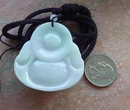 Certified Green Pale Lavender Burma 100% Natural A Jade jadeite pendant Happy Buddha God Necklace 开心佛 574390 TN
