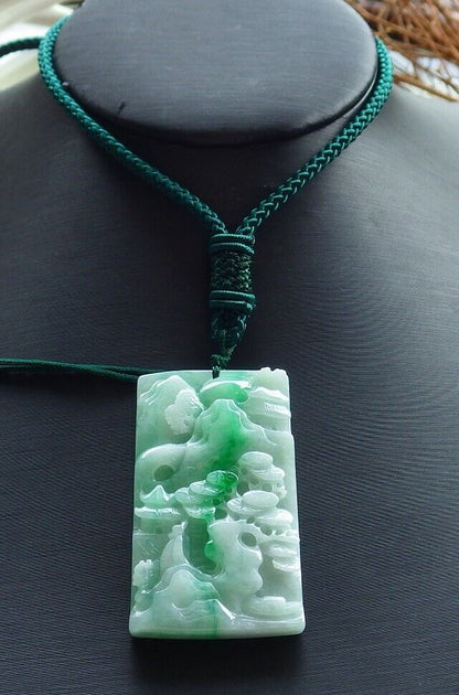 Certified Green Burma 100% Natural A Jade jadeite Landscape painting Tree Necklace Necklace 山水画 525505  TN