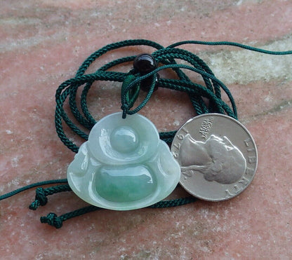 Certified Green 100% Natural A Jade jadeite pendant Happy Buddha God Necklace 开心佛 521028  TN