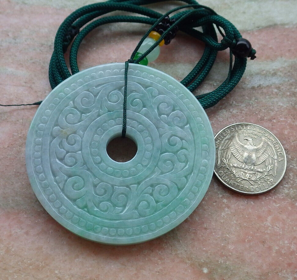 Certified Green Burma 100% Natural A Jade jadeite Pendant Ruyi Circle Necklace 平安扣 636942  TN