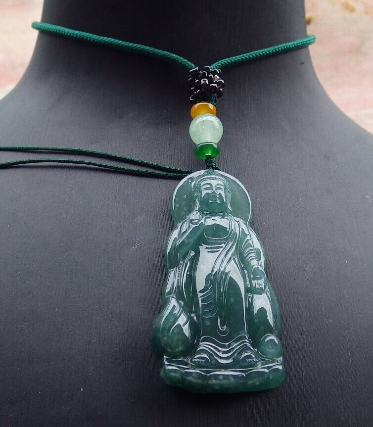 Certified Icy Green Burma 100% Natural A Jade jadeite pendant Sakyamuni Buddha God Lotus Flower Necklace 释迦牟尼 636868  TN