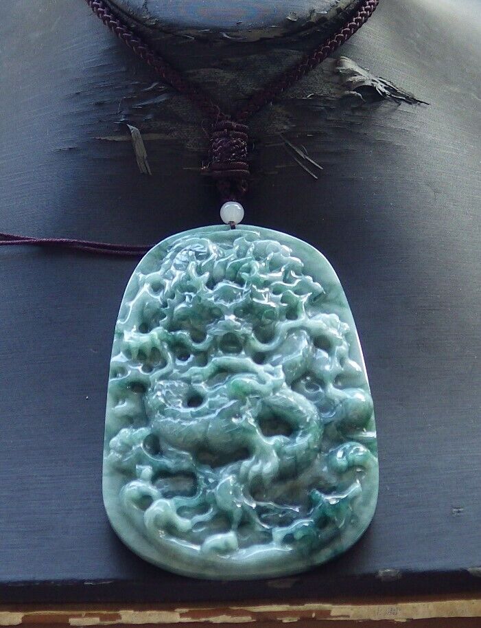 Certified Green Burma 100% Natural A Jade jadeite Pendant Dragon Bead Necklace 生意兴隆 574808 TN