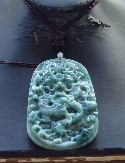 Certified Green Burma 100% Natural A Jade jadeite Pendant Dragon Bead Necklace 生意兴隆 574808 TN