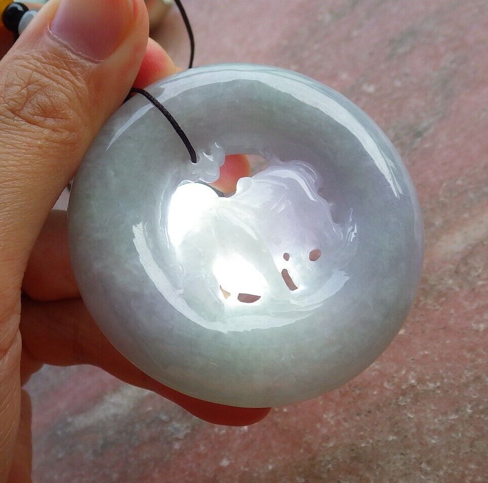 Certified Lavender Green 100% Natural A Jade jadeite pendant Cow Ox Circle Necklace 风水牛 526223  TN