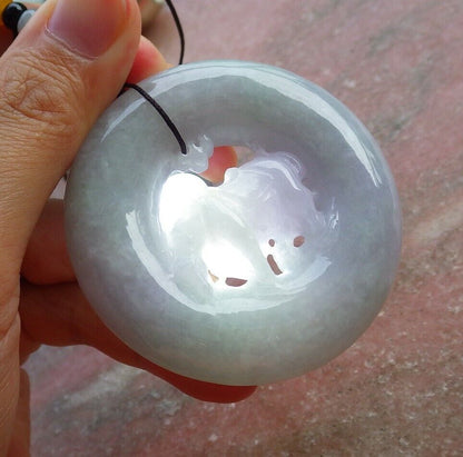 Certified Lavender Green 100% Natural A Jade jadeite pendant Cow Ox Circle Necklace 风水牛 526223  TN