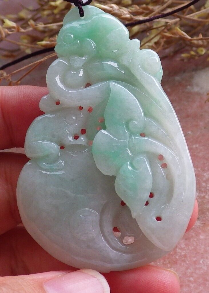 Certified Green Burma 100% Natural A Jade jadeite Pendant Frog Toad Lotus Flower Ruyi Coin 招财蟾 575079 TN