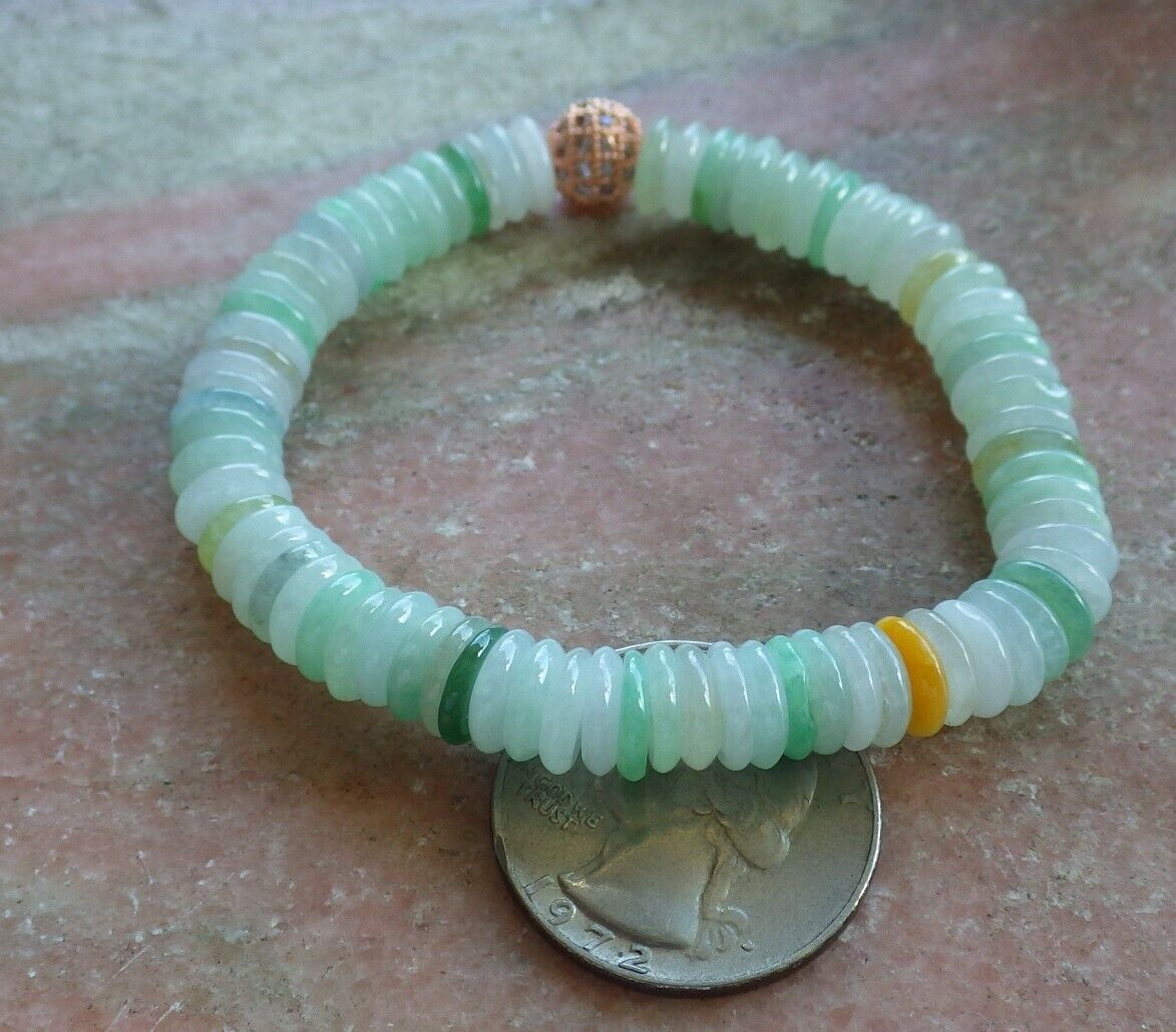 Certified Yellow Green Pale Lavender 100% Natural A JADE Jadeite Bead Beads Bangle Circle Bead Beads Bangle Bracelet 平安扣手链 524545  TN
