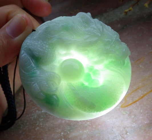 Certified Green 100% Natural A Jade jadeite Pendant Dragon Bead Necklace 生意兴隆 528146  TN