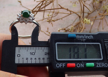 Certified Icy Green silver 0.925 Burma 100% Natural A JADE Jadeite Cabochon RING USA 7.75 戒指 635512  TN