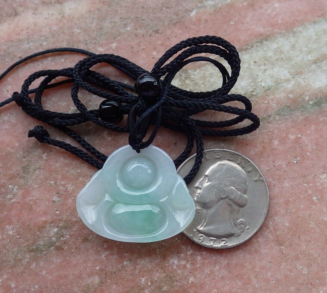 Certified Green 100% Natural A Jade jadeite pendant Happy Buddha God Necklace 开心佛 520787  TN