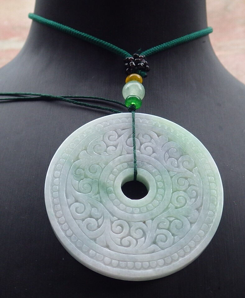 Certified Lavender Green Burma 100% Natural A Jade jadeite Pendant Ruyi Circle Necklace 平安扣 636850  TN