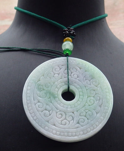 Certified Lavender Green Burma 100% Natural A Jade jadeite Pendant Ruyi Circle Necklace 平安扣 636850  TN