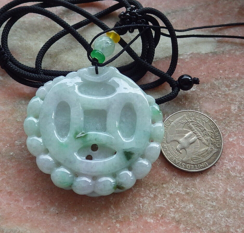 Certified Green Burma 100% Natural A Jade jadeite Pendant Eagle Snake Coin Necklace 大展宏图 633423  TN