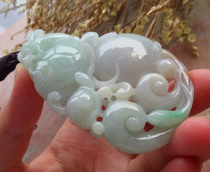 Certified Red Green Burma 100% Natural A Jade jadeite Pendant Dragon Turtle Coin Lotus Flower Ruyi Necklace 龙龟 575114 TN