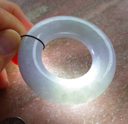 Certified Pale Lavender Green 100% Natural A Jade jadeite Pendant Circle Donut Necklace 平安扣 525714  TN