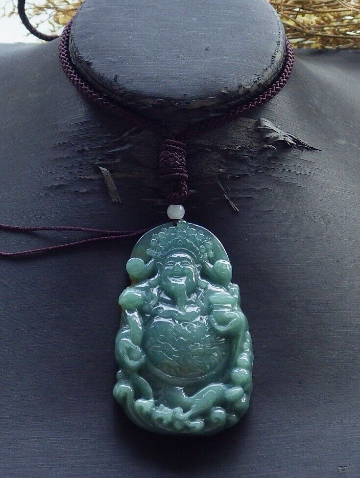 Certified Icy Green Yellow Burma 100% Natural A Jade jadeite Pendant Money God Yuan Bao Coin Ruyi Necklace 财神 574756 TN