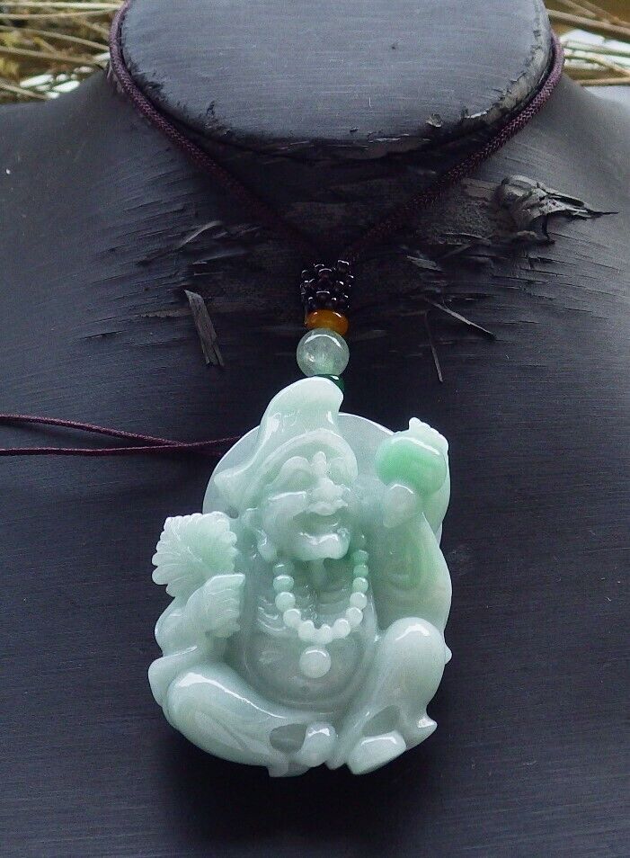 Certified Green Burma 100% Natural A Jade jadeite pendant Happy Ji Kung Buddha God Fan Gourd Necklace 济公 574070 TN
