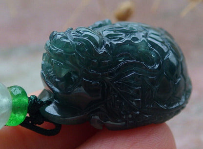 Certified Icy Green Burma 100% Natural A Jade jadeite Pendant Dragon Turtle Money Coin Necklace 龙龟 636559  TN