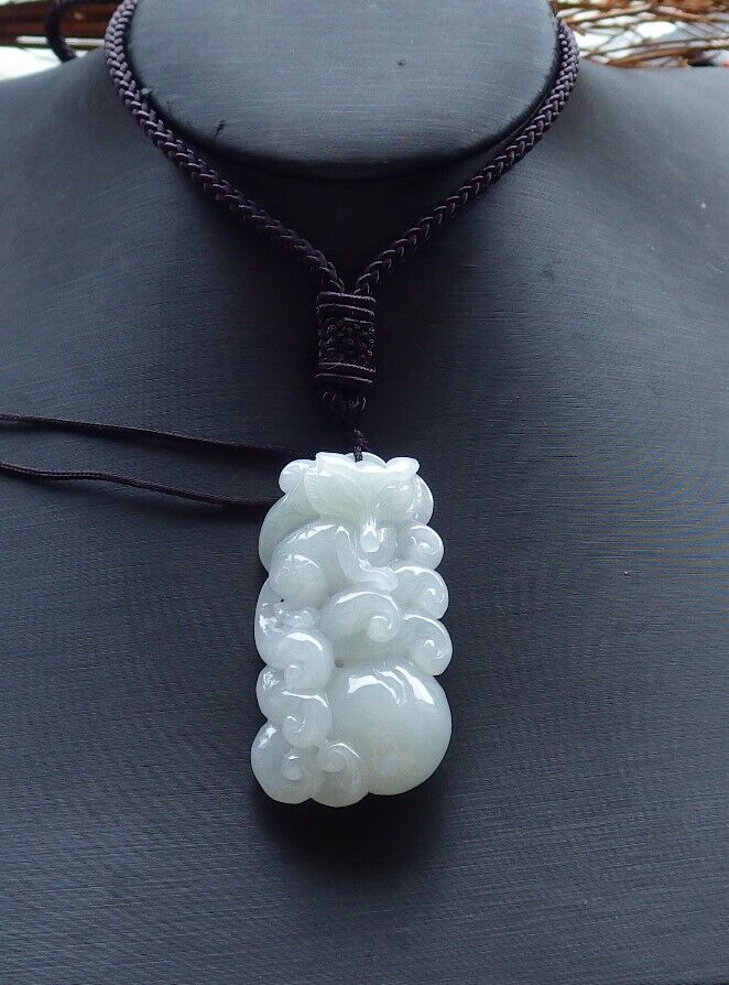 Certified Icy Pale Green 100% Natural A Jade jadeite Pendant Fox Lotus Flower Ruyi Coin Necklace 狐狸 528888  TN
