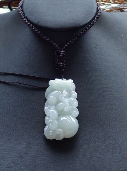 Certified Icy Pale Green 100% Natural A Jade jadeite Pendant Fox Lotus Flower Ruyi Coin Necklace 狐狸 528888  TN
