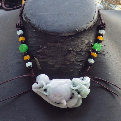 Certified Green Pale Lavender Burma 100% Natural A Jade jadeite Pendant Rabbit Coin Peach Necklace 兔子 575401 TN