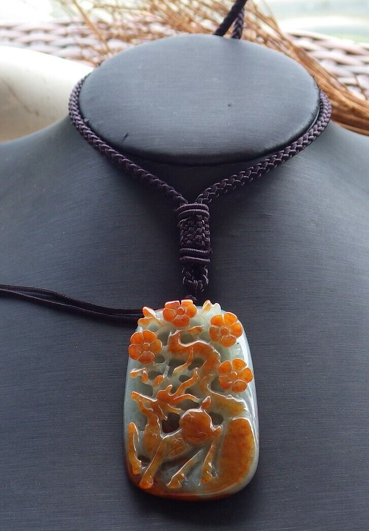 Certified Red Green 100% Natural A Jade jadeite Pendant Deer Flower Necklace 梅花鹿 529538   TN
