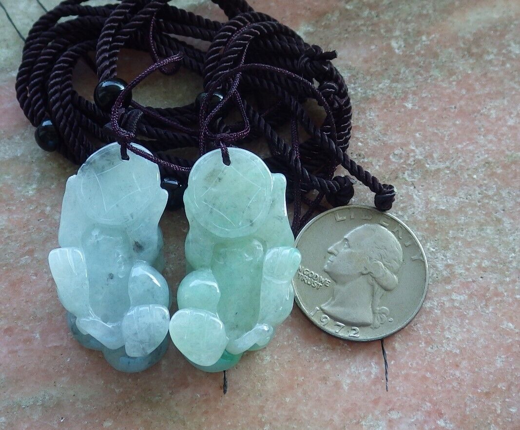 Pair Certified Green Burma 100% Natural A Jade jadeite Pendant Dragon Pi Xiu Coin Money Coin Necklace 风水貔貅 574130 TN