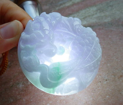 Certified Green Pale Lavender 100% Natural A Jade jadeite Pendant Phoenix Bird Flower Necklace 鸟语花香 521055  TN