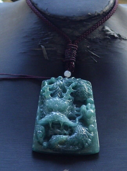 Certified Icy Green Burma 100% Natural A Jade jadeite Pendant Dragon Bead 生意兴隆 574895 TN
