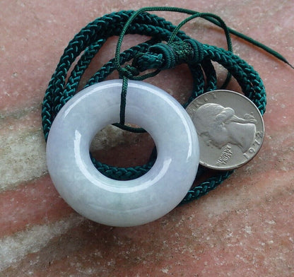 Certified Green Pale Lavender Burma 100% Natural A Jade jadeite Pendant Circle Donut Necklace 平安扣 525552  TN
