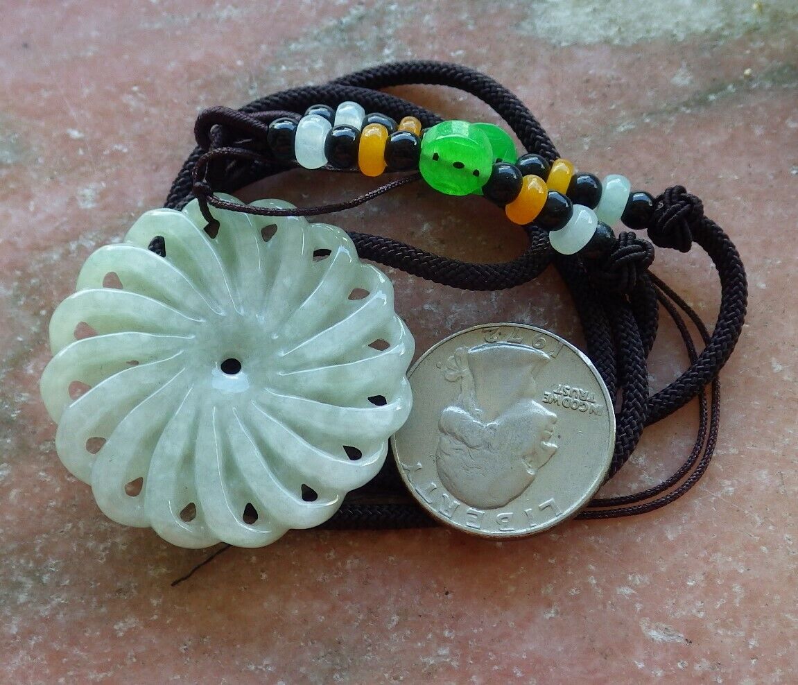 Certified Green 100% Natural A Jade jadeite pendant Knotted Flower Circle Necklace 花开富贵 524091  TN