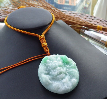 Certified Green 100% Natural A Jade jadeite Pendant Dragon Mouse Rat Lotus Flower Ruyi Necklace 望子成龙 520856  TN