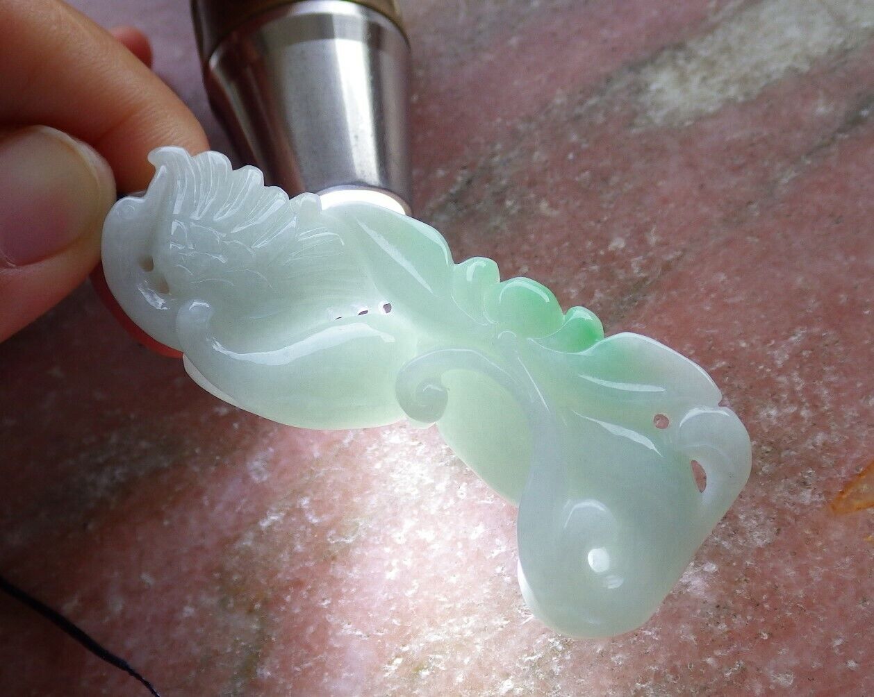 Certified Green 100% Natural A Jade jadeite Pendant Phoenix Lotus Flower Necklace 凤凰 528814  TN