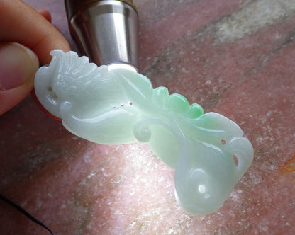 Certified Green 100% Natural A Jade jadeite Pendant Phoenix Lotus Flower Necklace 凤凰 528814  TN